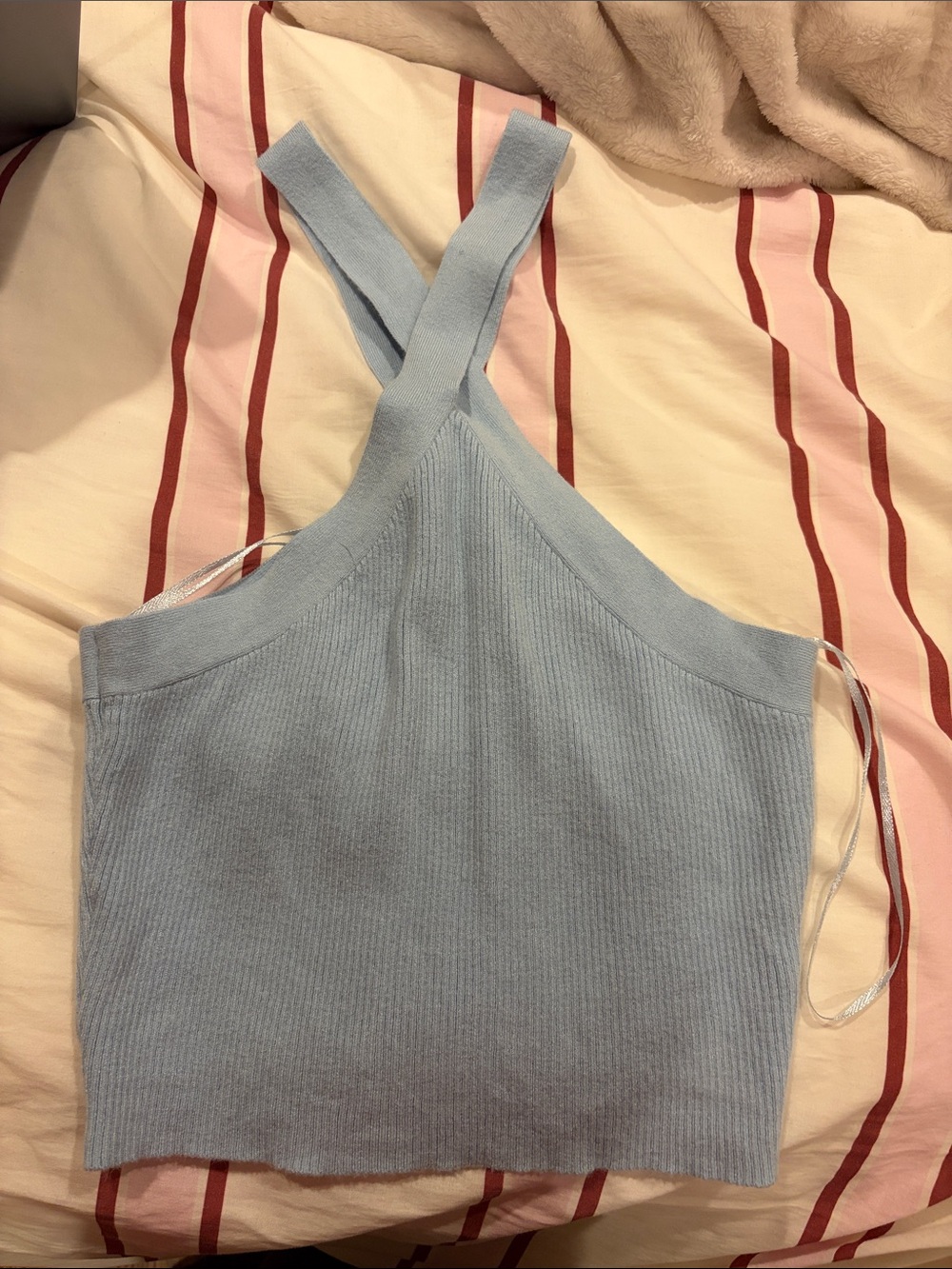 Light Blue Ribbed Halter Tank Top
